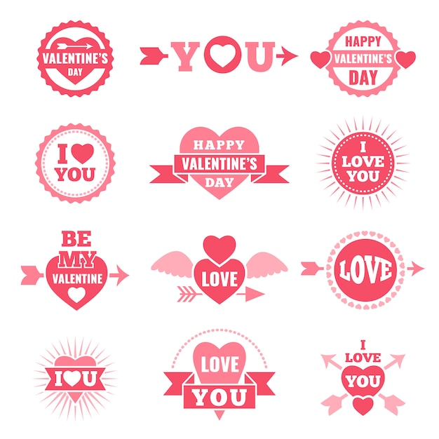 Etiketten und abzeichen zum valentinstag. liebessymbole