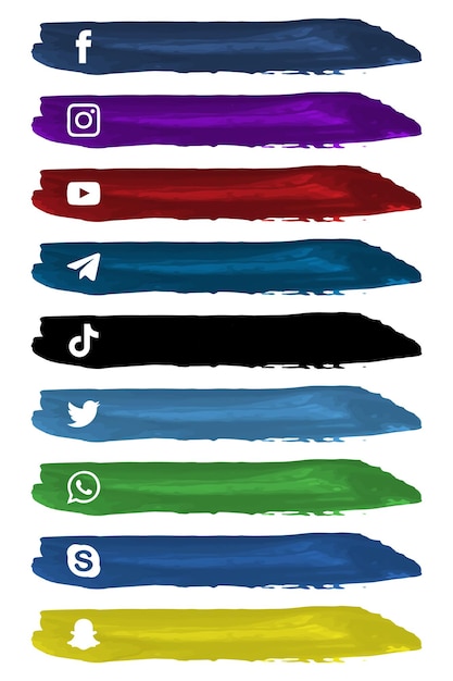 Vektor etikettensatz für soziale medien. facebook, whatsapp, youtube, tiktok, twitter, skype, instagram