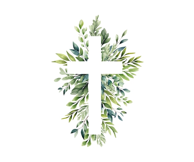 Eukalyptus botanisches Grün und Kreuz Taufe Heiliger Geist Christliches Kreuz und grüne Blätter