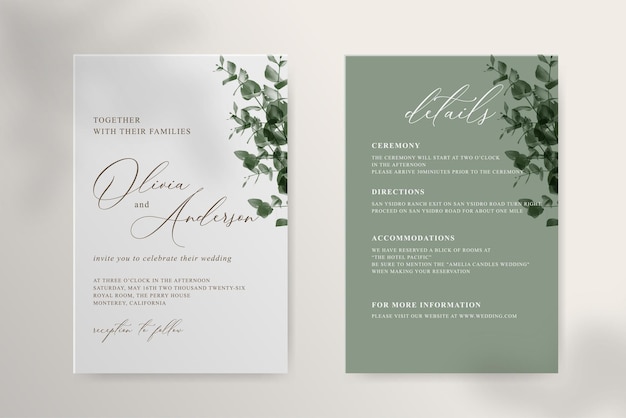 Eukalyptus Salbeigrün minimalistische Hochzeitseinladungsvorlage