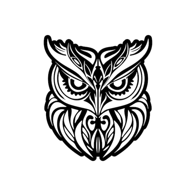 Eulentattoo in Schwarz und Weiß mit polynesischen Motiven