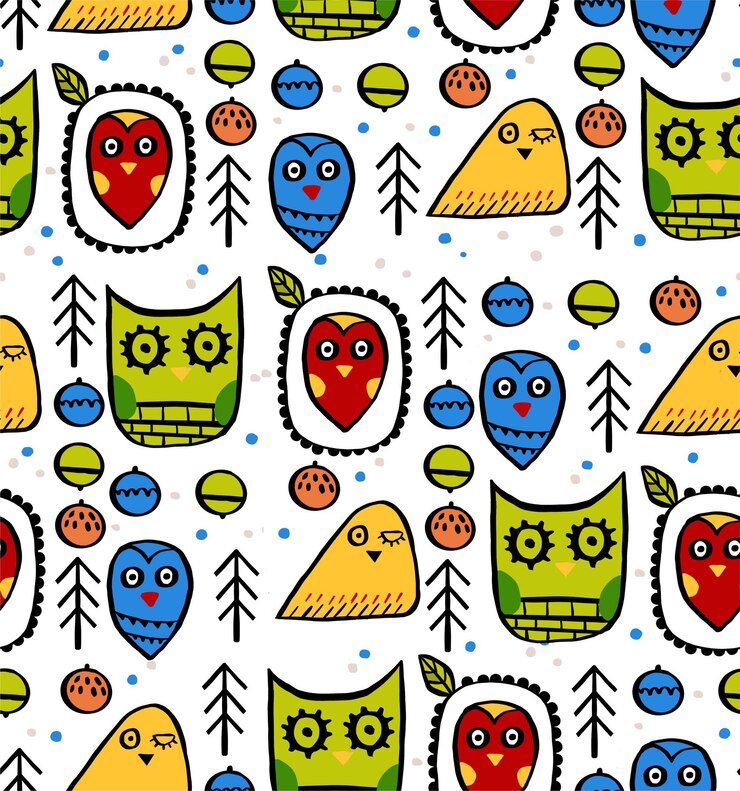 Vektor eulenzeichen im kinderstil muster-vektorillustration