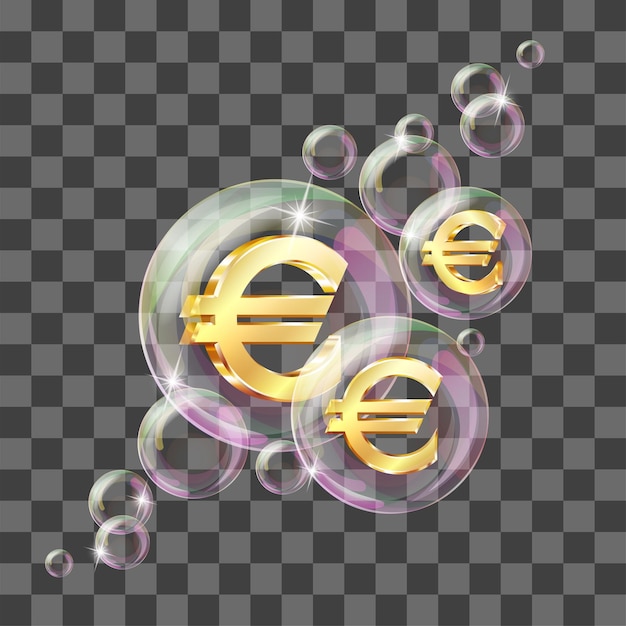 Vektor euro eur-münzsymbol in seifenblase symbol der geplatzten finanzpyramide