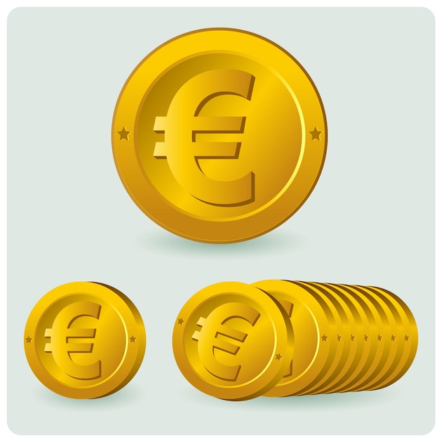 Vektor euro-münzen euro-währungssymbol goldgeldmünze vektorillustration