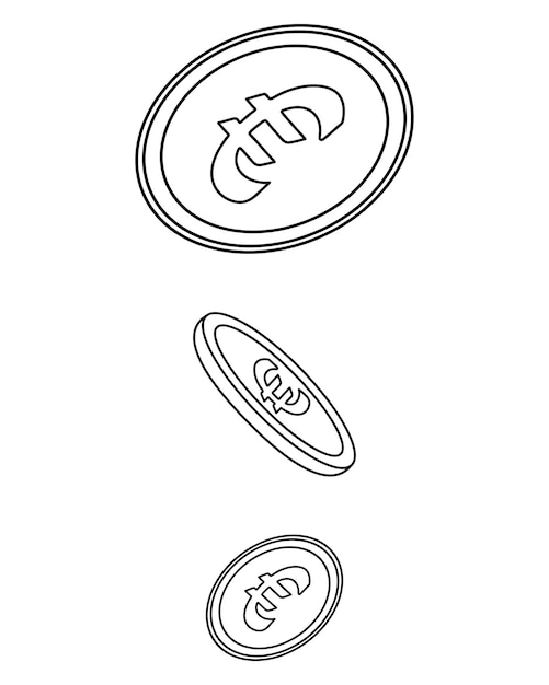 Euro-symbol drei fallende münzen skizze währung der europäischen länder