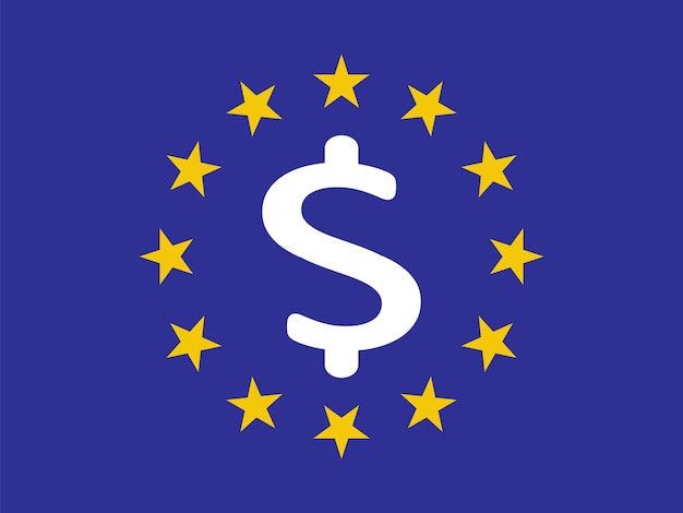 Euro-Währungssymbol mit Design der Flagge der Europäischen Union Ein grafisches Design, das den US-Dollar darstellt