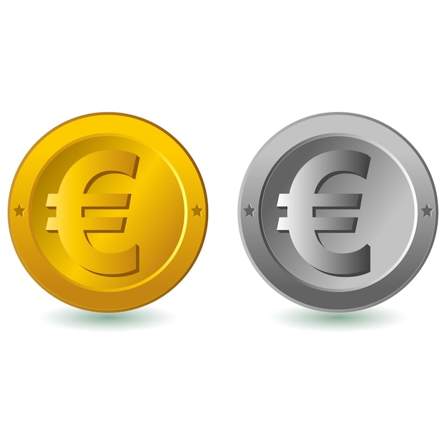 Europäische Währungssymbole auf weißem Hintergrund Silber- und Goldmünzen Vektor-Illustration