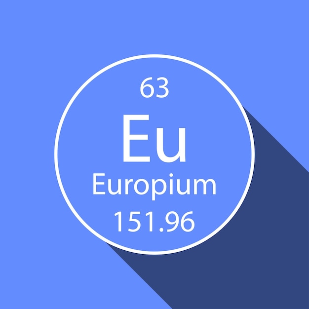 Vektor europium-symbol mit langem schattendesign chemisches element des periodensystems vektorillustration