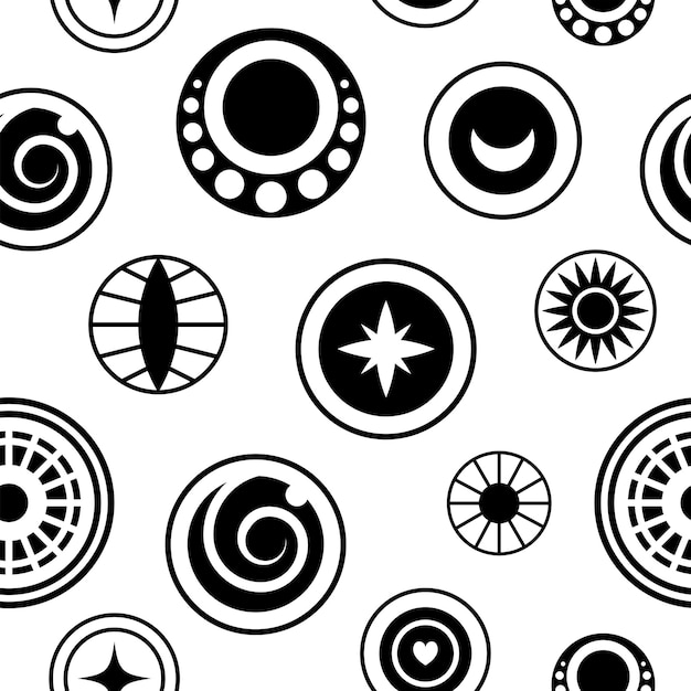 Evil Eyes nahtloses Muster Geometrischer Schutz verschiedener Talismane Flaches Design monochromes modernes trendiges Design