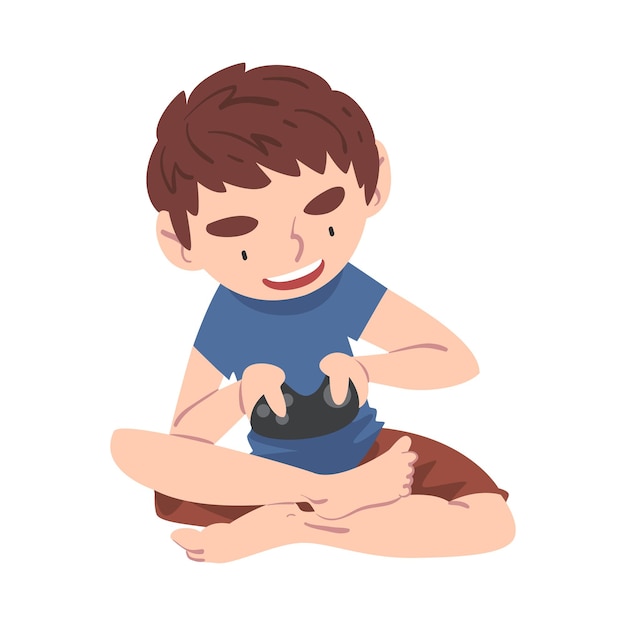 Vektor excited boy playing video games on the console teenage kid holding controller cartoon style vector illustration