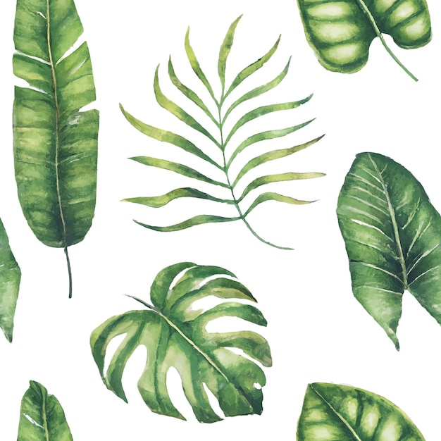 Exotische tropische Blätter nahtloses Muster Aquarell Palmblätter und Monstera Hintergrund