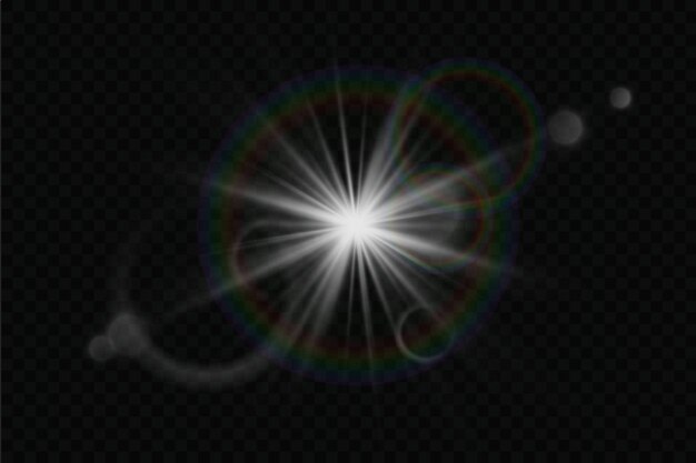 Explosion mit weißem leuchtendem Licht und Starburst-Effekt mit Strahlen und Fackeln