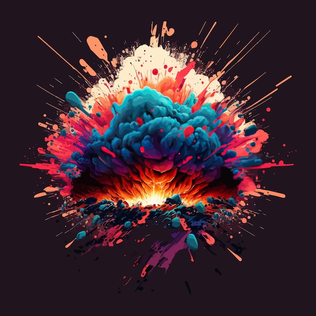 Explosion von Farben bunte Skala Gefahr Spritzer Waffen Minimalismus Generative AI Katastrophe Wolke Spielende Kreativität Staub helle gesättigte Farben künstlerisches KonzeptVektorillustration