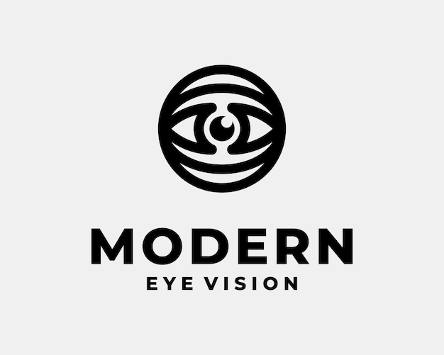 Vektor eye vision lens sehvermögen augapfel optische pupille retina kreis runde einfache moderne vektor-logo-design