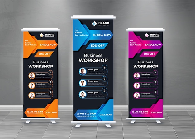 Eyecatchingvibrant und vielseitige rollup-bannern-design-vorlage