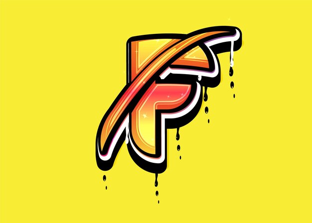 F letter swoosh-logo mit drip-effekt-vektor