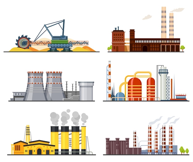 Fabriken und industrieanlagen der schwerindustrie stellen gebäude her.