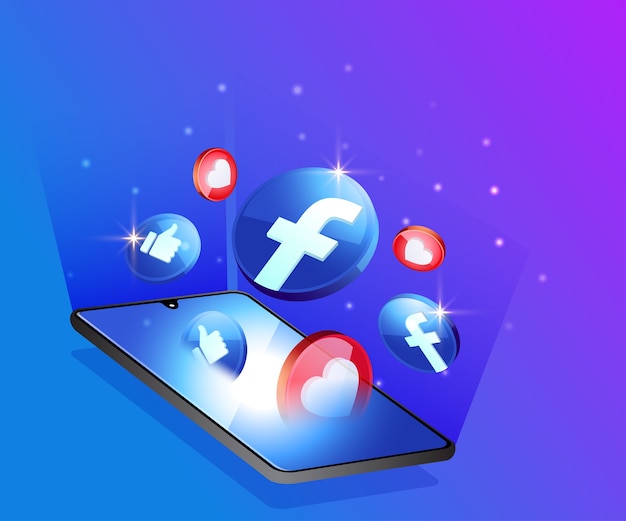 Facebook 3d social media icons mit smartphone-symbol