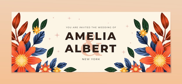 Vektor facebook-cover-design für die hochzeit mit aquarellblumen