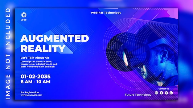 Facebook-Cover-Metaverse für Webinar-Konferenz realistisches futuristisches Neon-Augmented-Reality-Banner-Design mit einem Männerfoto