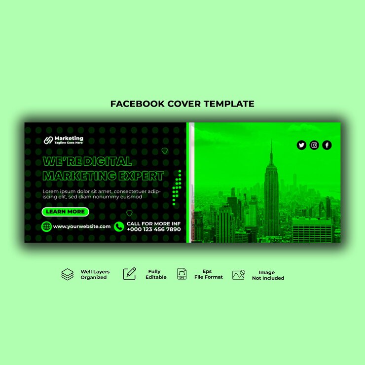 Facebook-Cover und Web-Banner-Vorlage der Agentur für digitales Marketing.