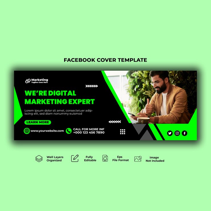 Facebook-Cover und Web-Banner-Vorlage der Agentur für digitales Marketing.