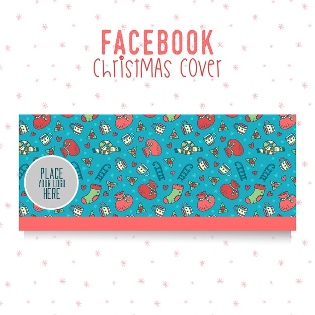 Facebook weihnachten cover vorlage. hübsche oodle elemente auf blauem hintergrund