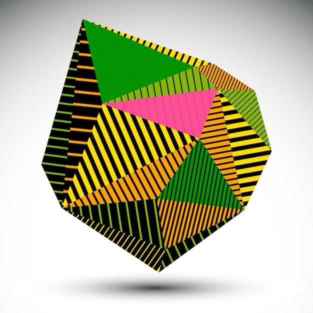 Vektor facettenreiche eps8 asymmetrische kontrastfigur mit parallelen linien. gestreiftes, buntes, unförmiges, abstraktes vektorobjekt aus graffiti-dreiecken.