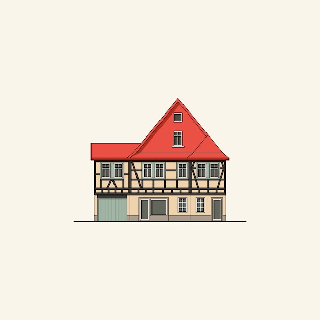 Vektor fachwerkhaus mit rotem dach