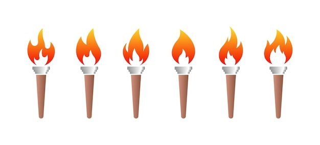 Fackel-Satz-Symbole Feuer-Symbolen Flach-Stil Vektor-Ikonen