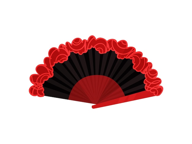 Vektor fächer für flamenco in den traditionellen farben rot und schwarz. vektorillustration auf weißem hintergrund