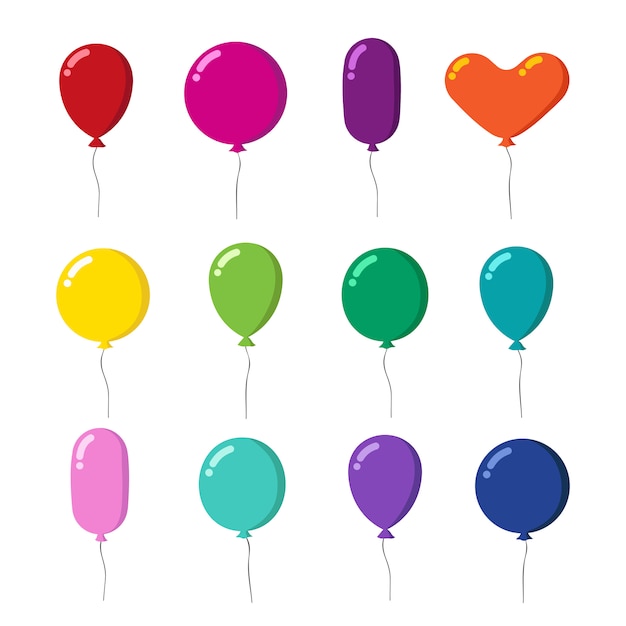 Vektor färben sie gummiflugwesen-karikaturballone mit dem schnursatz, der auf weiß lokalisiert wird