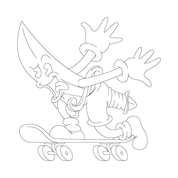 Färbende illustration des cartoon-messers, das skateboard spielt