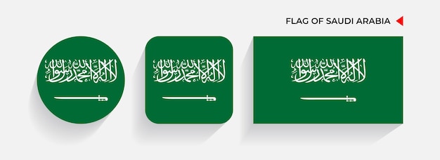 Fahnen saudi-arabiens in runden quadratischen und rechteckigen formen angeordnet