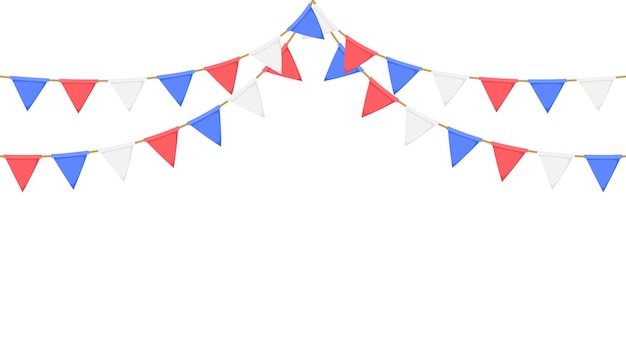 Fahnengirlande. weiße, blaue, rote wimpelketten. party-wimpelketten-dekoration. dreieck-feier-flaggen