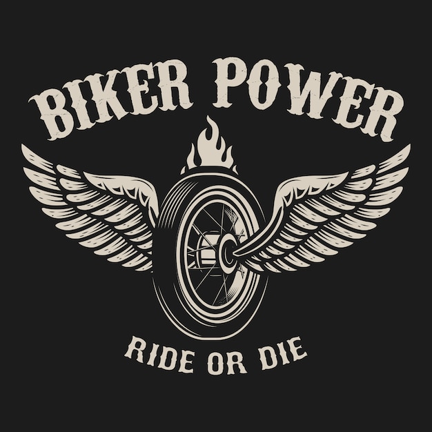 Fahr oder stirb. motorradrad mit flügeln. element für plakat, emblem, zeichen, abzeichen. illustration