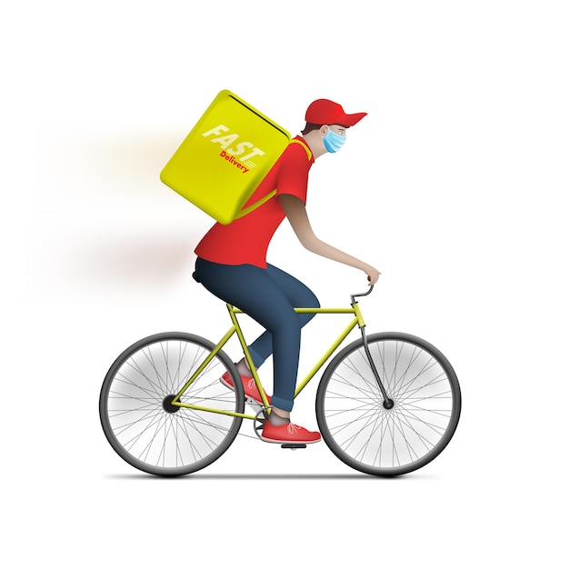 Fahrrad, Lebensmittellieferung, Kurier, Mann, Mit, Box