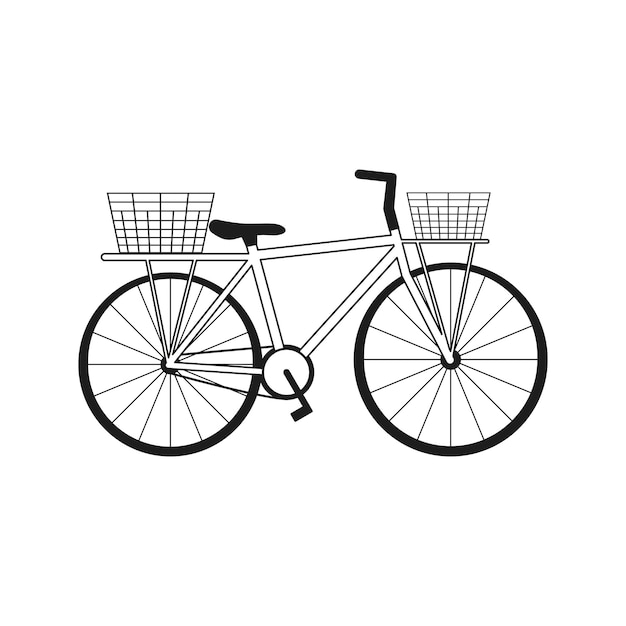 Fahrrad mit körben isoliert auf weißem hintergrund handgezeichnete skizze einfacher doodle-stil