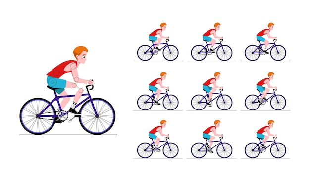 Fahrradanimationselemente Sammlung von Sprites für Animationsrahmen nach Rahmen Teenager-Jungen-Fahrten