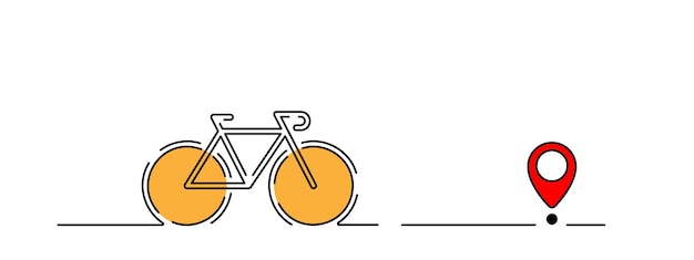 Fahrradkilometerstand mit zielpunkt. fahrrad und route. symbol für das reiseziel