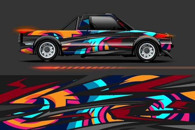 Vektor fahrzeug vinyl wrap design mit rennstreifen streifen abstrakten hintergrund