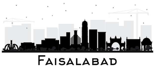 Faisalabad pakistan city skyline silhouette mit schwarzen gebäuden isoliert auf weißem vektor