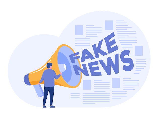 Fake-news-illustrationsinformationen, social-media-news-hoax-propaganda, flaches vektorbanner für landing-page-website