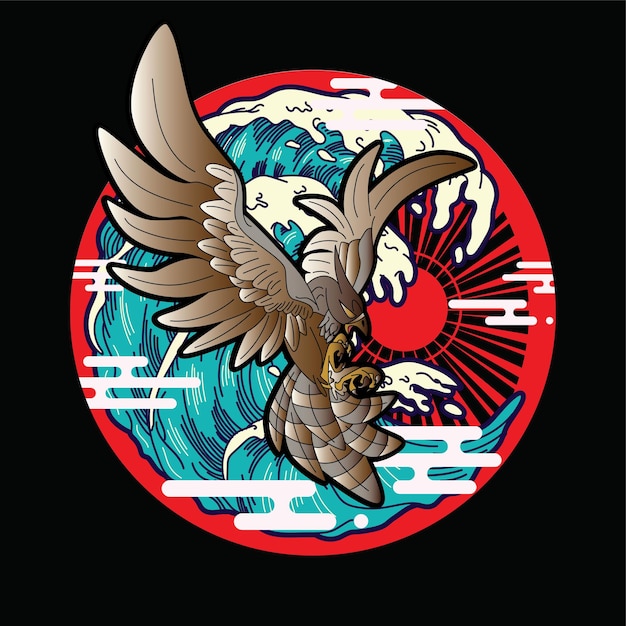 Falke mit Retro-Hintergrund im japanischen Stil