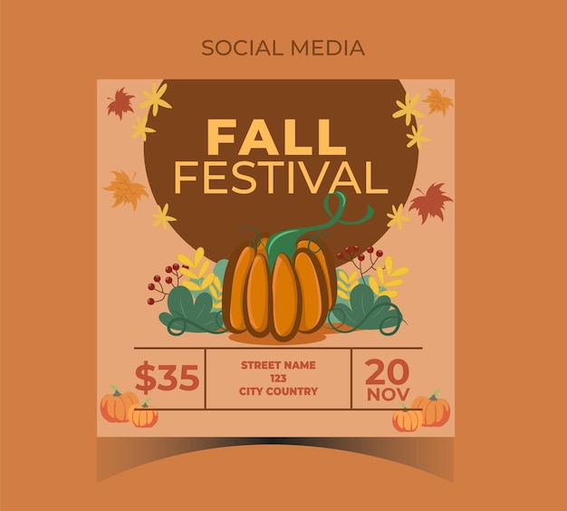 Vektor fall festival social media flyer square with pumpkin editable text