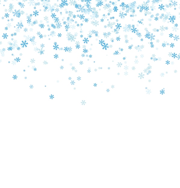 Fallende blaue schneeflocken auf weißem hintergrund