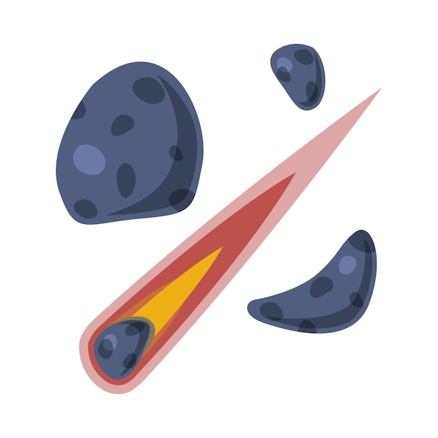 Vektor fallende meteore asteroiden oder kometen flachstil-vektorillustration auf weißem hintergrund