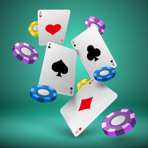Fallende Spielkarten und Pokerchips, die Hintergrund spielen
