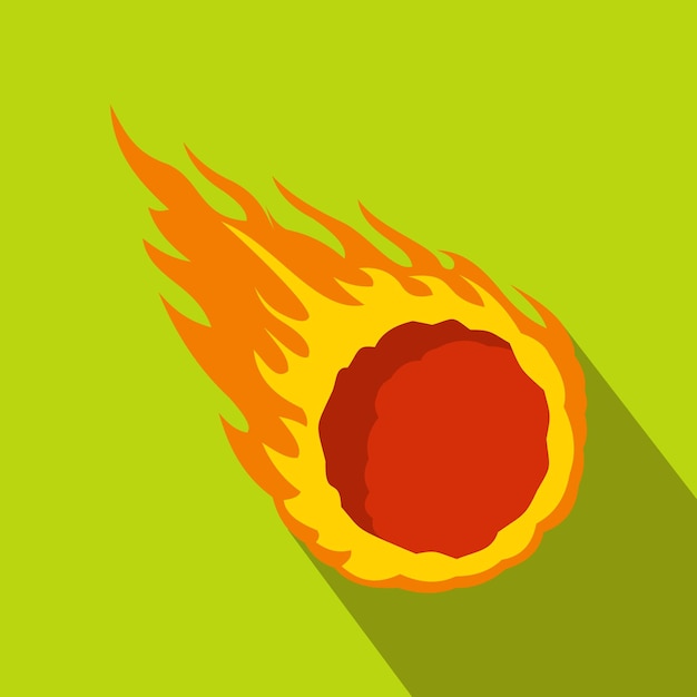 Fallender Meteor mit langem Schweif-Symbol im flachen Stil auf grünem Hintergrund