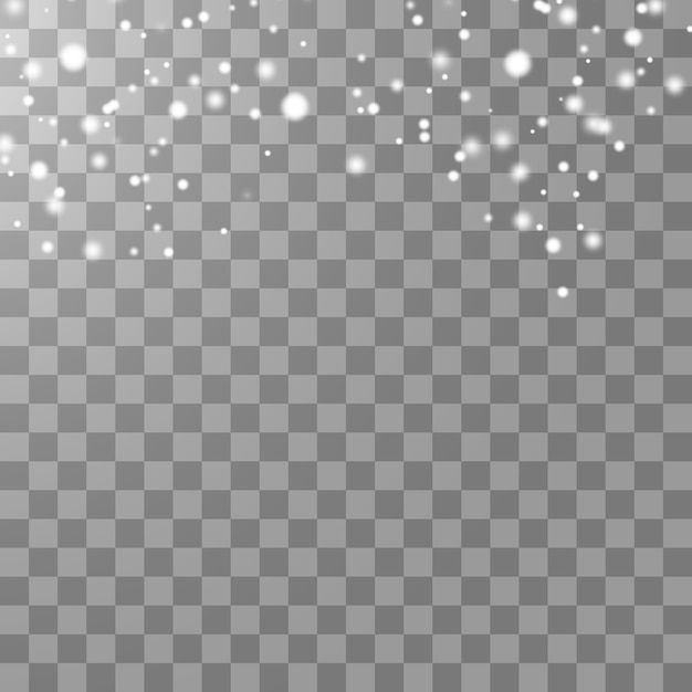 fallender Schneeeffekt lokalisiert auf transparentem Hintergrund mit unscharfem Bokeh.